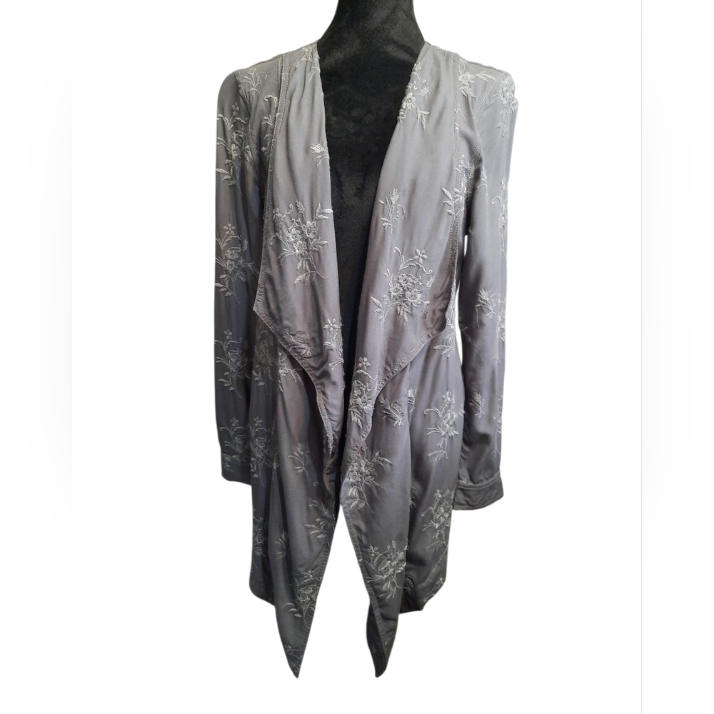 Embroidered Draped Long Cardigan - Gray Bob Timberlake Med